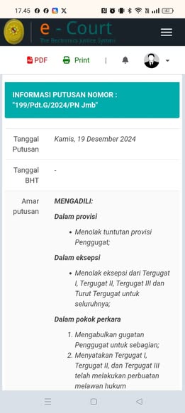 Tangkapan layar surat PN Jambi terkait perselisihan Akmaluddin dengan PDIP